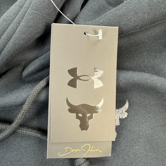 Under Armour Project Rock Hoodie Mens XL Black Rival Fleece Pullover Logo Back - Picture 9 of 14